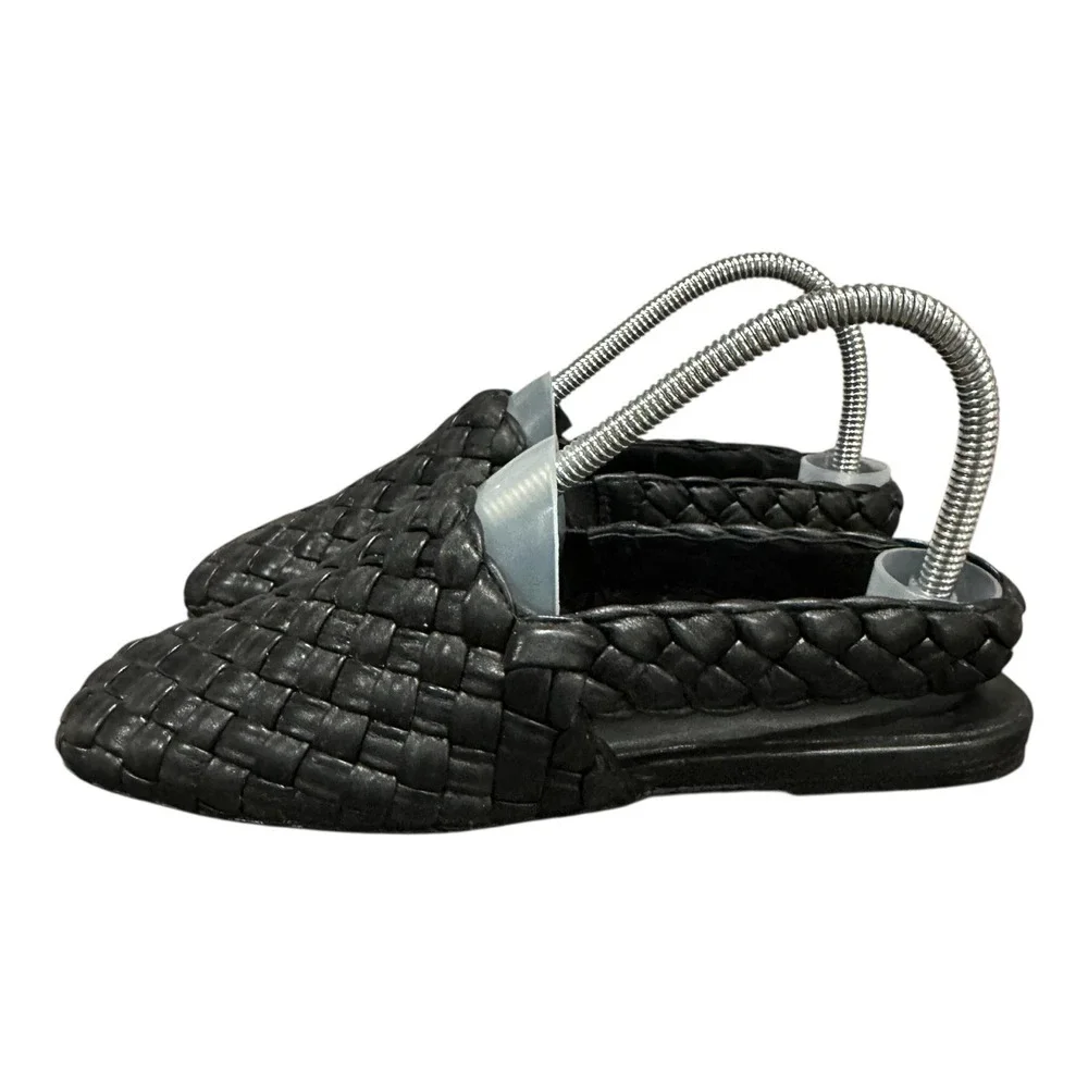 Vince Cadot Woven Slingback Women's 7M Black Leather‎ Casual Slip On Flats